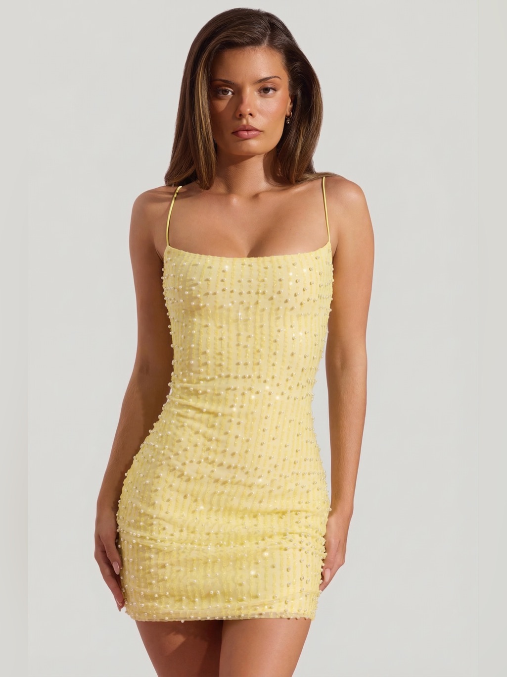 New Oh Polly Lunetta Yellow Embellished Beaded Glitter Bodycon Mini Dress Us 0
